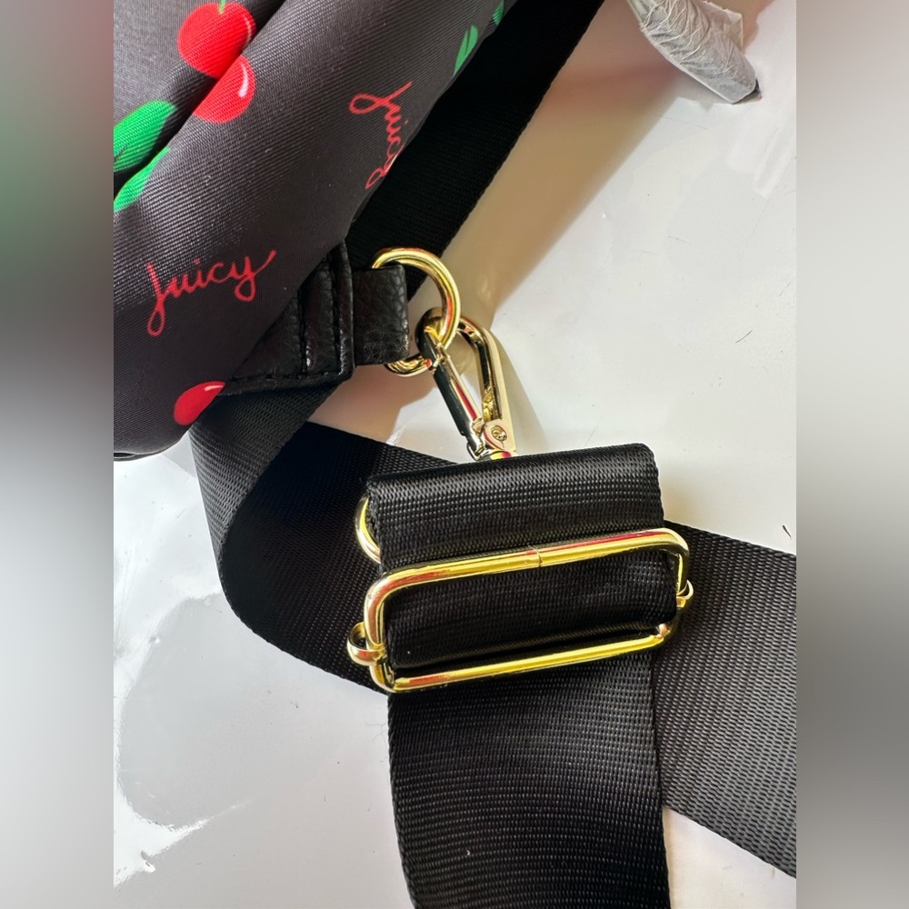 Juicy Couture Beautiful Black with Cherries Nylon Sling Purse - Picture 5 of 9